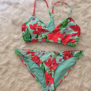 Body glove strappy floral hibiscus Hawaiian tropical bikini